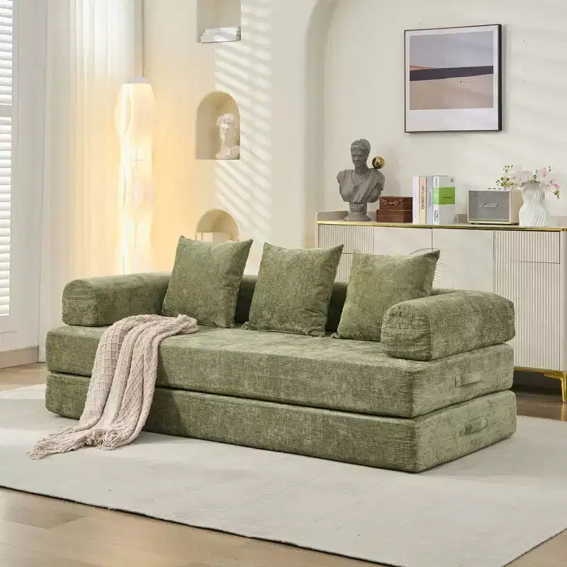 Canapé-lit de sol Okak Chenille avec matelas pliable convertible, canapé-futon 2 places pour salon, chambre à coucher
