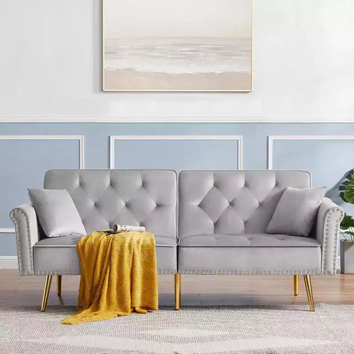 69.6 Convertible Futon Sofa Bed With 2 Pillow, Upholstered Loveseat Sleeper Sofa with Adjustable Backrest, 2 Seat Couch for Office Guest Room Bedroom