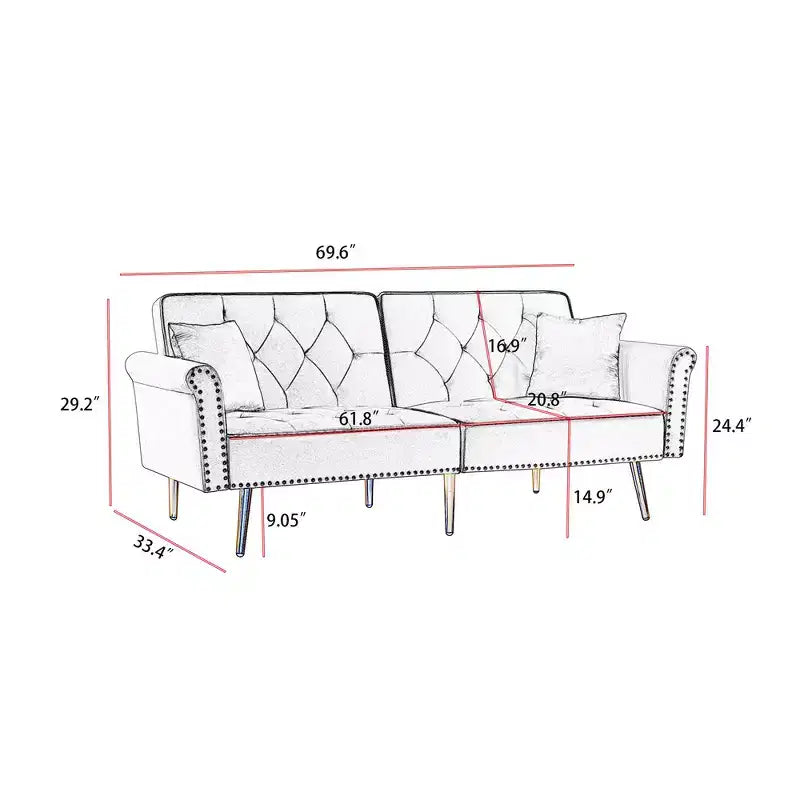 Canapé-lit convertible futon 69,6 avec 2 oreillers, causeuse rembourrée avec dossier réglable, canapé 2 places pour bureau, chambre d'amis, chambre à coucher