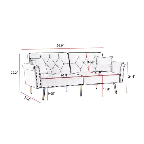 Canapé-lit convertible futon 69,6 avec 2 oreillers, causeuse rembourrée avec dossier réglable, canapé 2 places pour bureau, chambre d'amis, chambre à coucher
