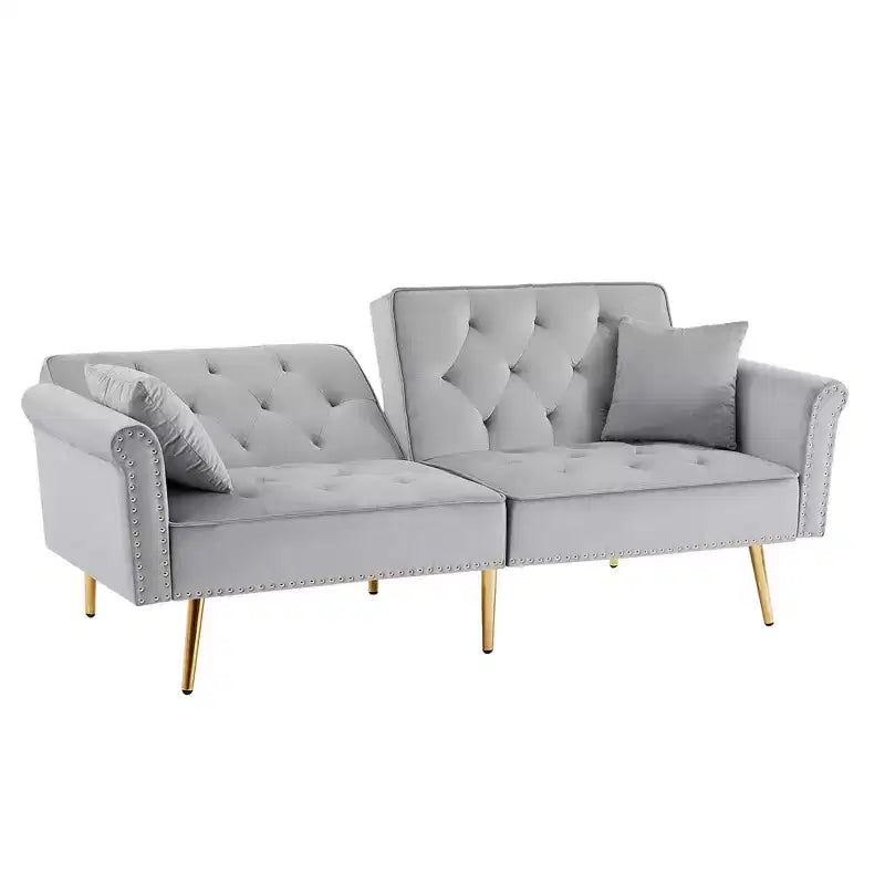 Canapé-lit convertible futon 69,6 avec 2 oreillers, causeuse rembourrée avec dossier réglable, canapé 2 places pour bureau, chambre d'amis, chambre à coucher