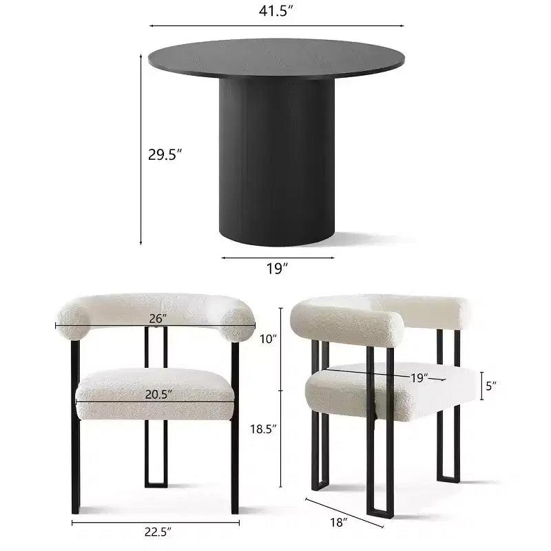 Ensemble de salle à manger moderne 5 pièces, table ronde noire à piédestal avec 4 chaises de salle à manger rembourrées en bouclé pour cuisine ou appartement - Panipeachy