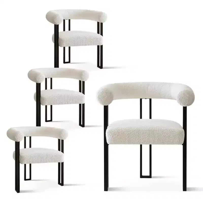 Ensemble de salle à manger moderne 5 pièces, table ronde noire à piédestal avec 4 chaises de salle à manger rembourrées en bouclé pour cuisine ou appartement - Panipeachy