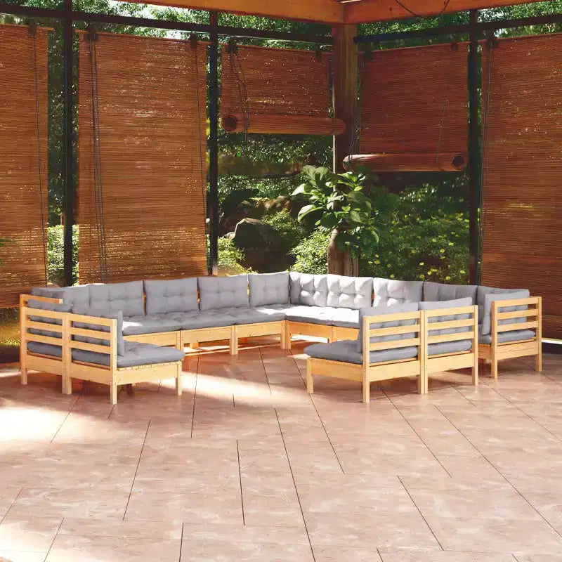 vidaXL Ensemble de salon de jardin 13 pièces avec coussins gris en pin massif