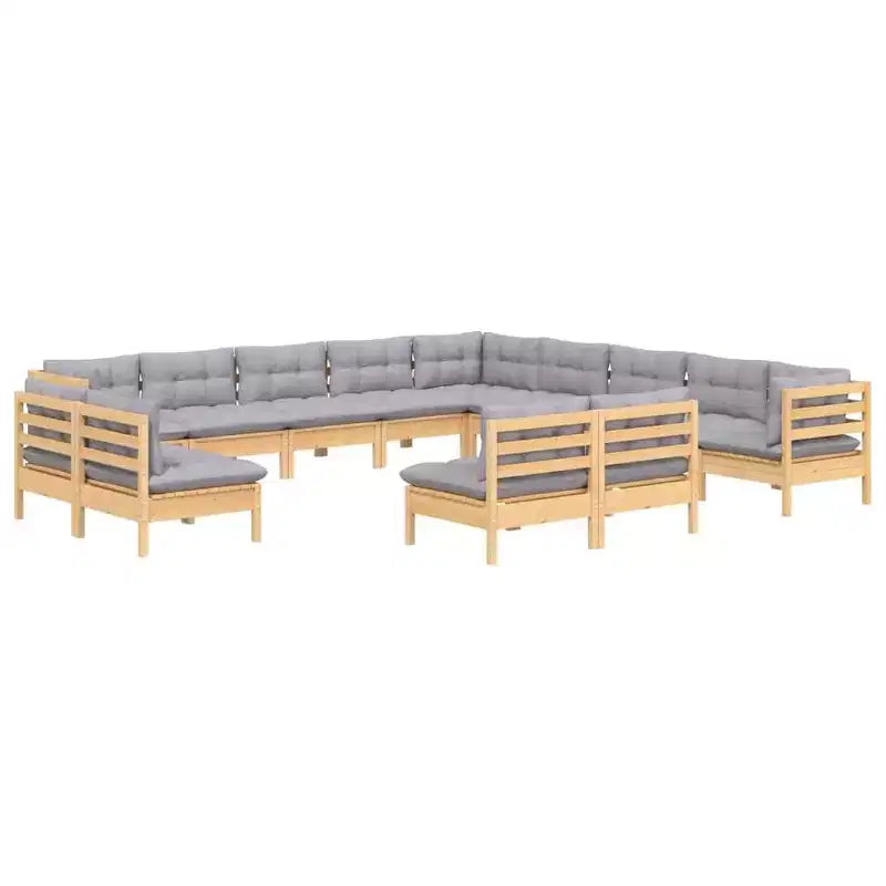 vidaXL Ensemble de salon de jardin 13 pièces avec coussins gris en pin massif