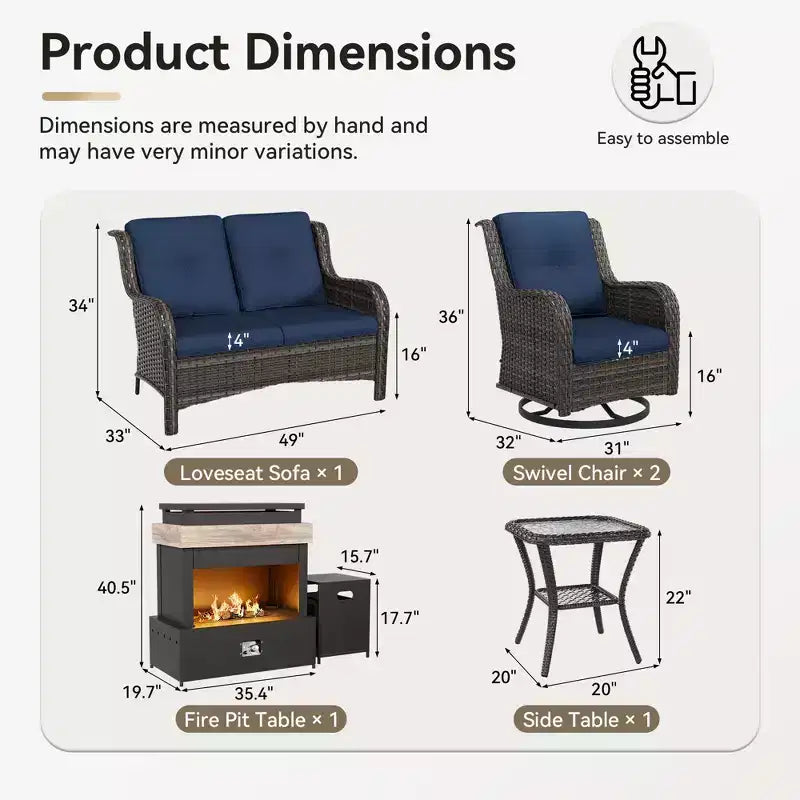 Ensemble d'extérieur UPTIOT 4 pièces : Chauffe-terrasse/Étagère, Fauteuil capitonné et Fauteuil à bascule pivotant