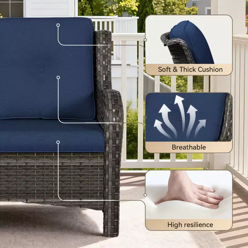 Ensemble d'extérieur UPTIOT 4 pièces : Chauffe-terrasse/Étagère, Fauteuil capitonné et Fauteuil à bascule pivotant