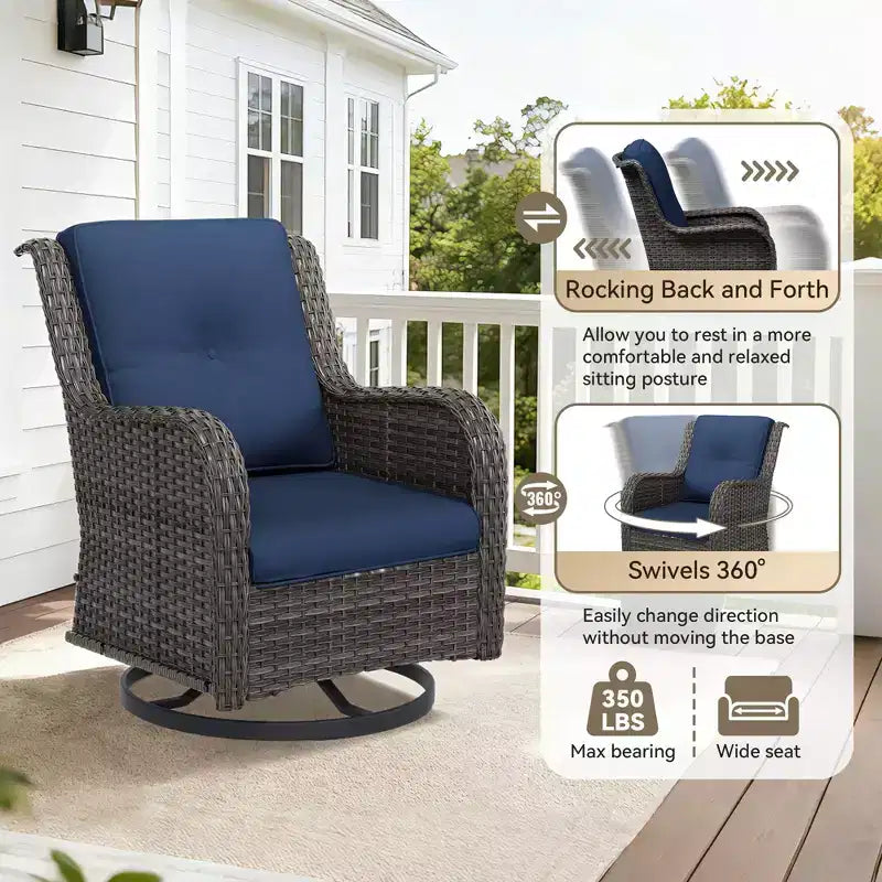 Ensemble d'extérieur UPTIOT 4 pièces : Chauffe-terrasse/Étagère, Fauteuil capitonné et Fauteuil à bascule pivotant