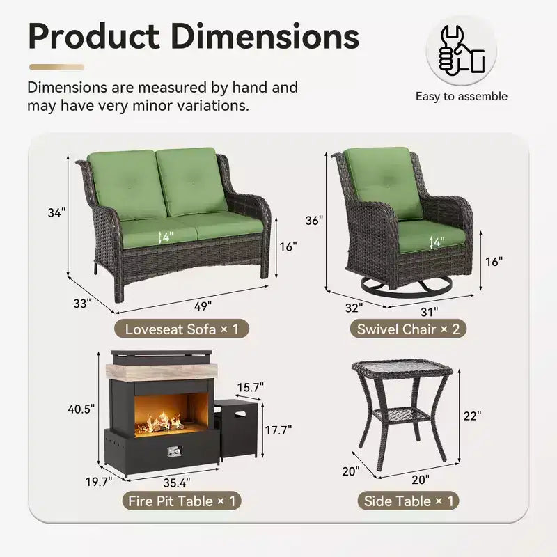 Ensemble d'extérieur UPTIOT 4 pièces : Chauffe-terrasse/Étagère, Fauteuil capitonné et Fauteuil à bascule pivotant