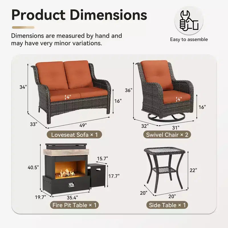 Ensemble d'extérieur UPTIOT 4 pièces : Chauffe-terrasse/Étagère, Fauteuil capitonné et Fauteuil à bascule pivotant