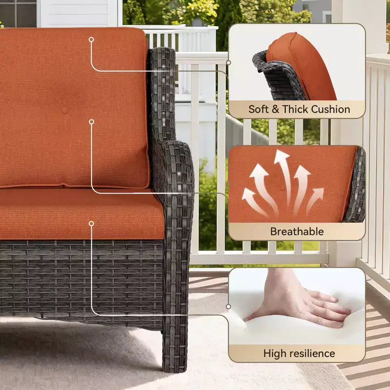 Ensemble d'extérieur UPTIOT 4 pièces : Chauffe-terrasse/Étagère, Fauteuil capitonné et Fauteuil à bascule pivotant