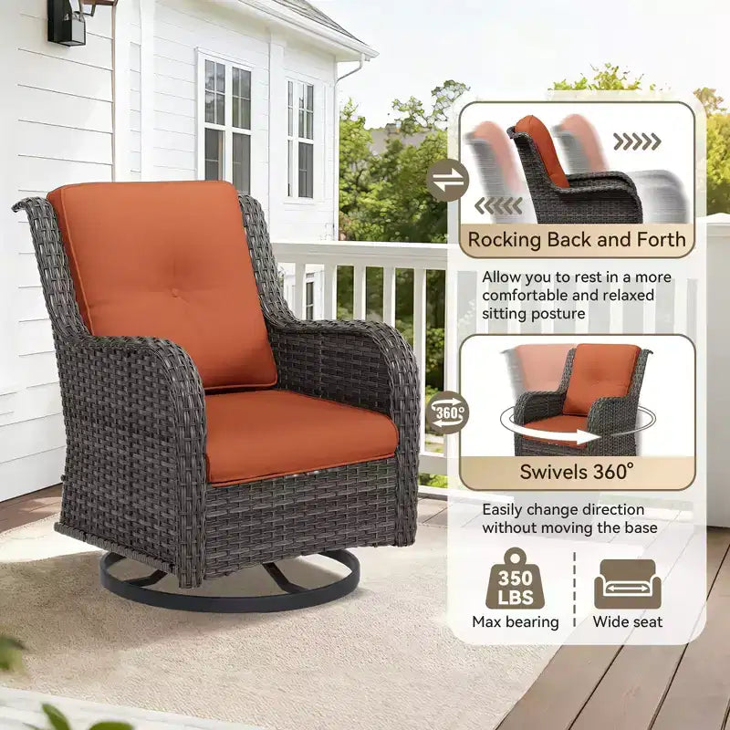 Ensemble d'extérieur UPTIOT 4 pièces : Chauffe-terrasse/Étagère, Fauteuil capitonné et Fauteuil à bascule pivotant