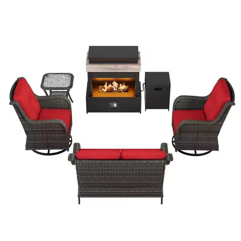 Ensemble d'extérieur UPTIOT 4 pièces : Chauffe-terrasse/Étagère, Fauteuil capitonné et Fauteuil à bascule pivotant