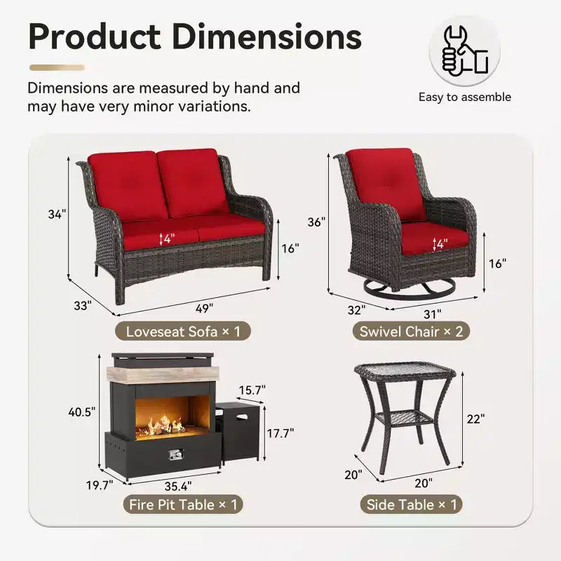 Ensemble d'extérieur UPTIOT 4 pièces : Chauffe-terrasse/Étagère, Fauteuil capitonné et Fauteuil à bascule pivotant