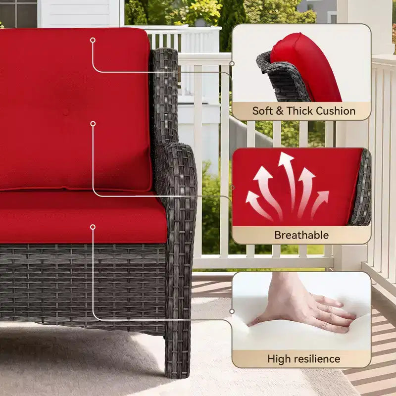 Ensemble d'extérieur UPTIOT 4 pièces : Chauffe-terrasse/Étagère, Fauteuil capitonné et Fauteuil à bascule pivotant