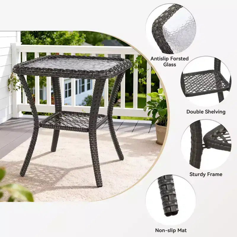 Ensemble d'extérieur UPTIOT 4 pièces : Chauffe-terrasse/Étagère, Fauteuil capitonné et Fauteuil à bascule pivotant