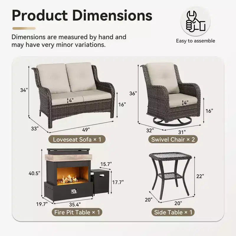Ensemble d'extérieur UPTIOT 4 pièces : Chauffe-terrasse/Étagère, Fauteuil capitonné et Fauteuil à bascule pivotant
