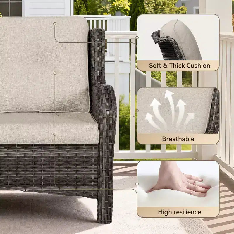 Ensemble d'extérieur UPTIOT 4 pièces : Chauffe-terrasse/Étagère, Fauteuil capitonné et Fauteuil à bascule pivotant