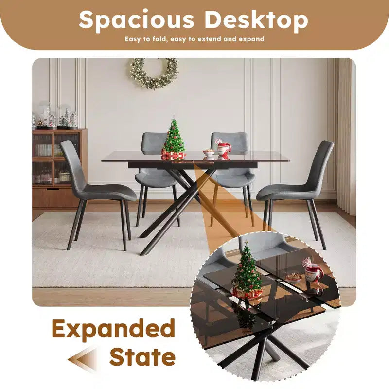 Ensemble de salle à manger contemporain GDFStudio Noemi 5 pièces avec table en verre extensible et chaises rembourrées en similicuir