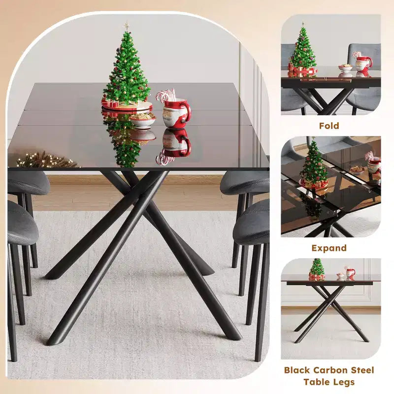 Ensemble de salle à manger contemporain GDFStudio Noemi 5 pièces avec table en verre extensible et chaises rembourrées en similicuir