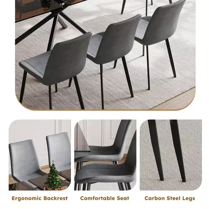 Ensemble de salle à manger contemporain GDFStudio Noemi 5 pièces avec table en verre extensible et chaises rembourrées en similicuir