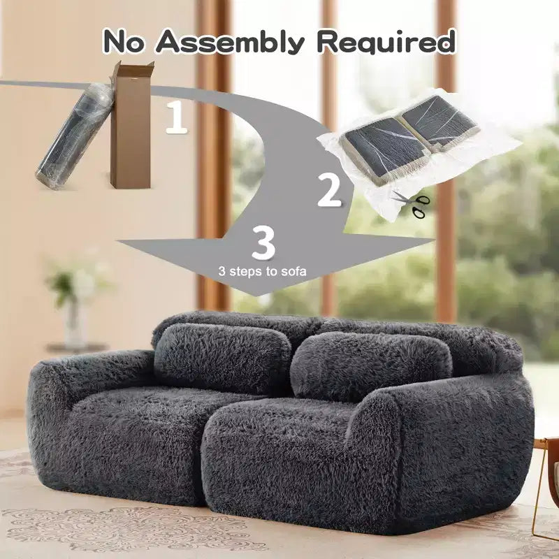 Canapé modulaire 2 places, Tissu peluche doux, Dessous antidérapant, Éponge HD 32D, Aucun assemblage, Conception ergonomique, Avec coussins de salon
