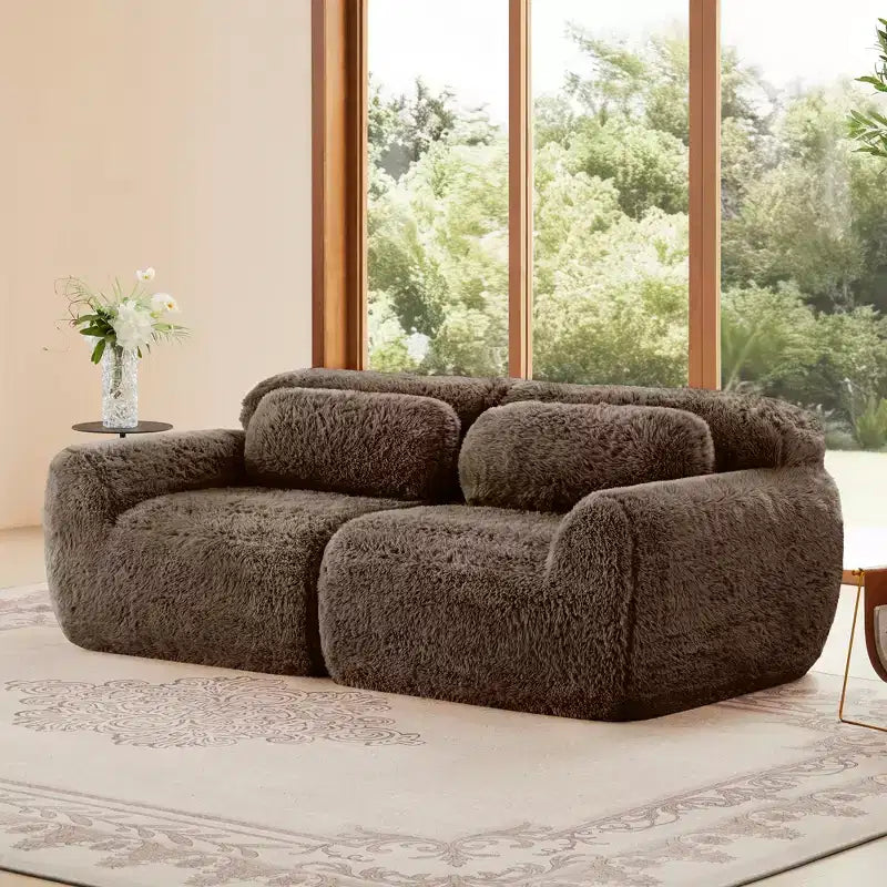Canapé modulaire 2 places, Tissu peluche doux, Dessous antidérapant, Éponge HD 32D, Aucun assemblage, Conception ergonomique, Avec coussins de salon