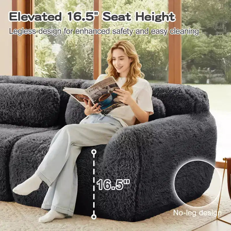 Canapé modulaire 2 places, Tissu peluche doux, Dessous antidérapant, Éponge HD 32D, Aucun assemblage, Conception ergonomique, Avec coussins de salon