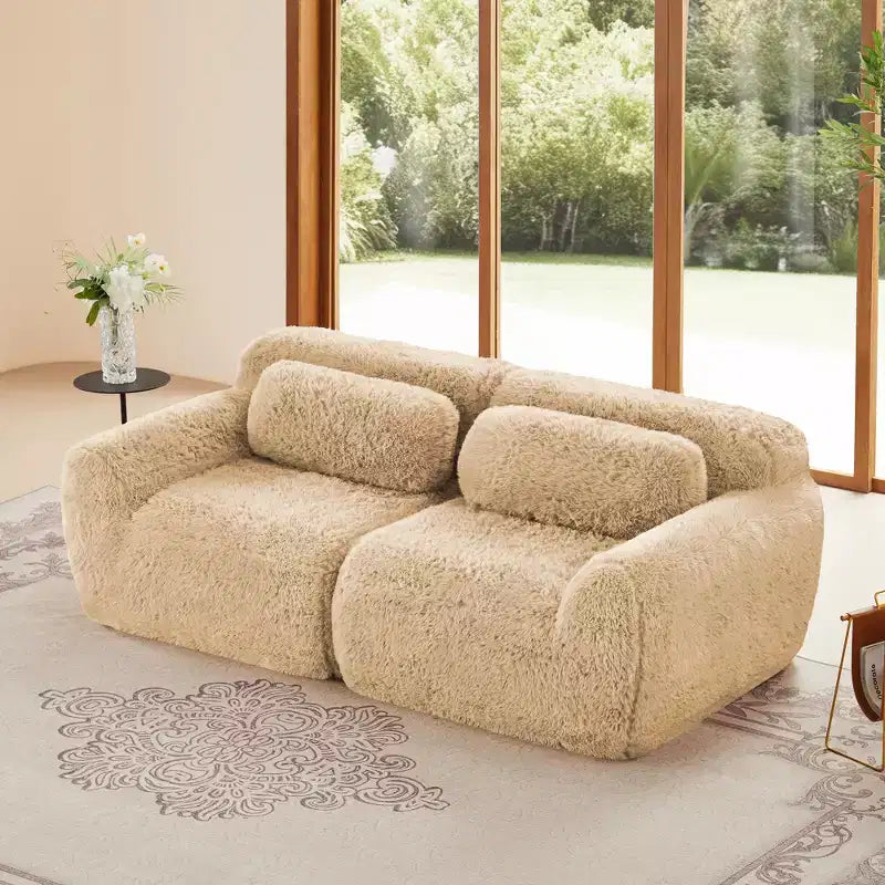Canapé modulaire 2 places, Tissu peluche doux, Dessous antidérapant, Éponge HD 32D, Aucun assemblage, Conception ergonomique, Avec coussins de salon
