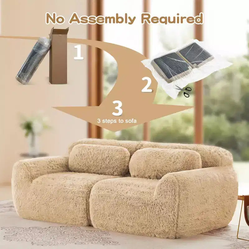 Canapé modulaire 2 places, Tissu peluche doux, Dessous antidérapant, Éponge HD 32D, Aucun assemblage, Conception ergonomique, Avec coussins de salon