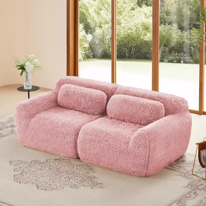 Canapé modulaire 2 places, Tissu peluche doux, Dessous antidérapant, Éponge HD 32D, Aucun assemblage, Conception ergonomique, Avec coussins de salon