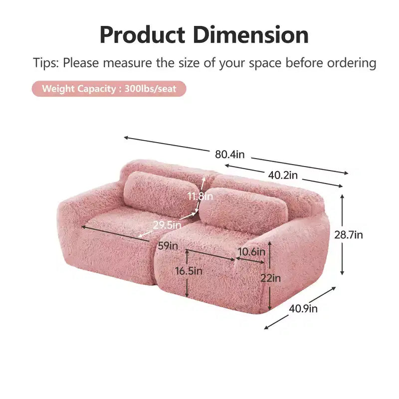 Canapé modulaire 2 places, Tissu peluche doux, Dessous antidérapant, Éponge HD 32D, Aucun assemblage, Conception ergonomique, Avec coussins de salon