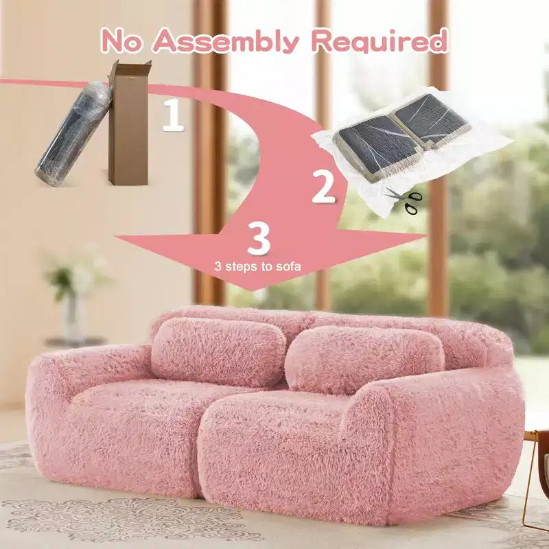 Canapé modulaire 2 places, Tissu peluche doux, Dessous antidérapant, Éponge HD 32D, Aucun assemblage, Conception ergonomique, Avec coussins de salon