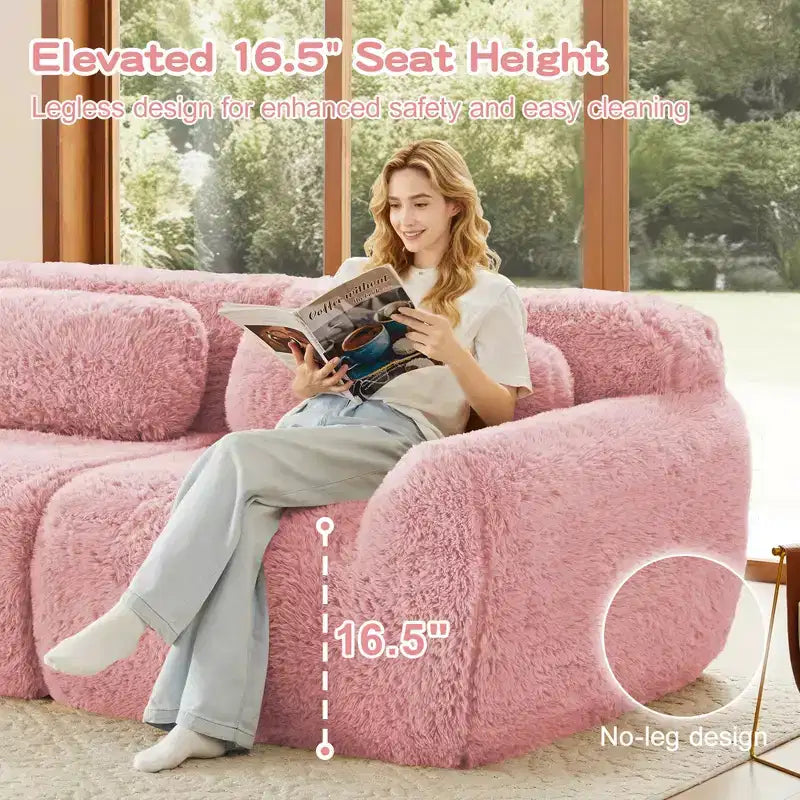 Canapé modulaire 2 places, Tissu peluche doux, Dessous antidérapant, Éponge HD 32D, Aucun assemblage, Conception ergonomique, Avec coussins de salon