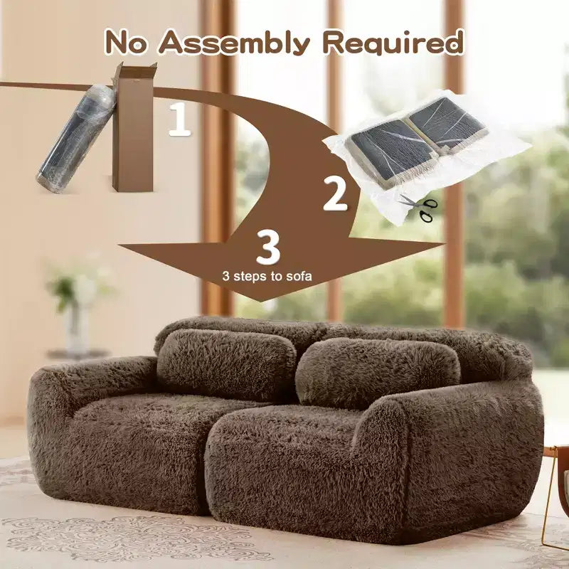 Canapé modulaire 2 places, Tissu peluche doux, Dessous antidérapant, Éponge HD 32D, Aucun assemblage, Conception ergonomique, Avec coussins de salon