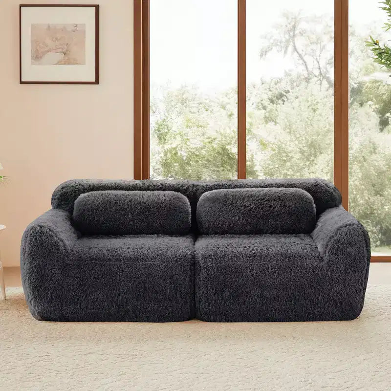 Canapé modulaire 2 places, Tissu peluche doux, Dessous antidérapant, Éponge HD 32D, Aucun assemblage, Conception ergonomique, Avec coussins de salon