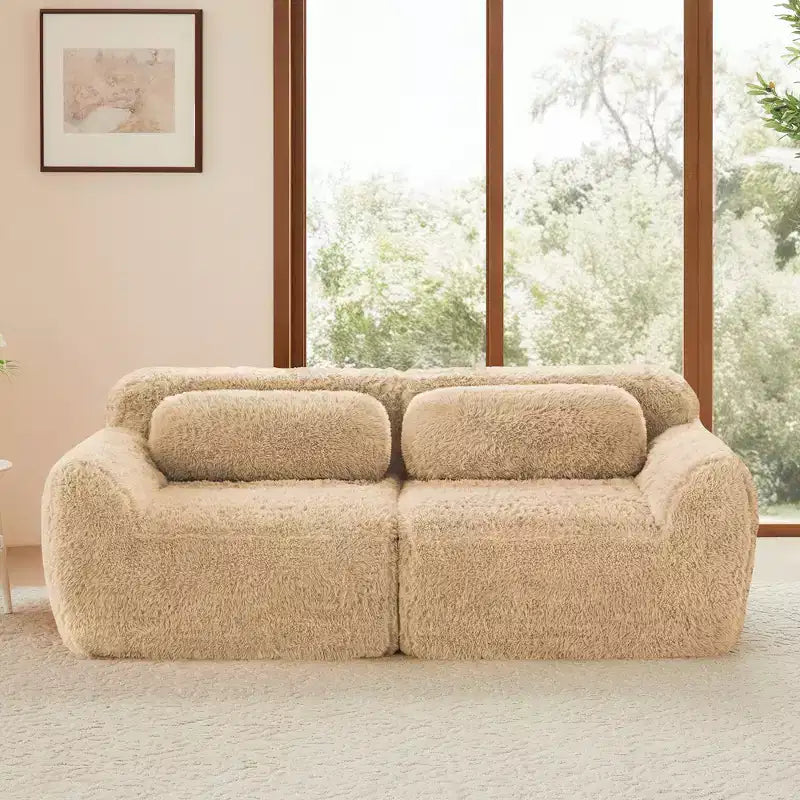 Canapé modulaire 2 places, Tissu peluche doux, Dessous antidérapant, Éponge HD 32D, Aucun assemblage, Conception ergonomique, Avec coussins de salon