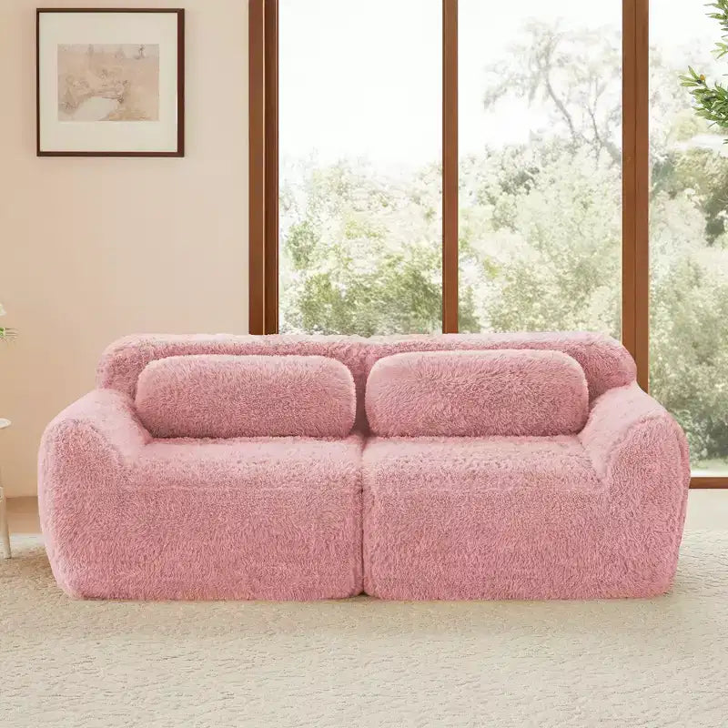 Canapé modulaire 2 places, Tissu peluche doux, Dessous antidérapant, Éponge HD 32D, Aucun assemblage, Conception ergonomique, Avec coussins de salon
