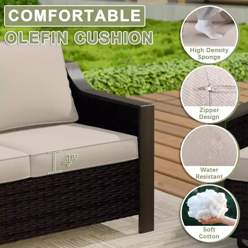 Ensemble de mobilier de jardin UPTIOT avec canapé 3 places, 2 fauteuils à bascule et 2 poufs