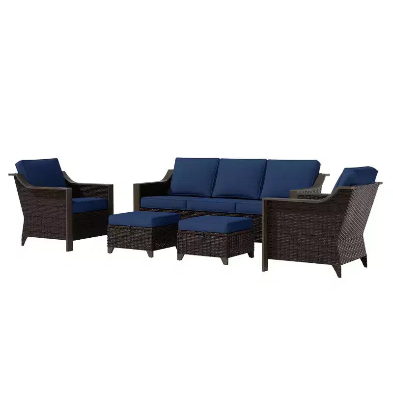 Ensemble de mobilier de jardin UPTIOT avec canapé 3 places, 2 fauteuils à bascule et 2 poufs