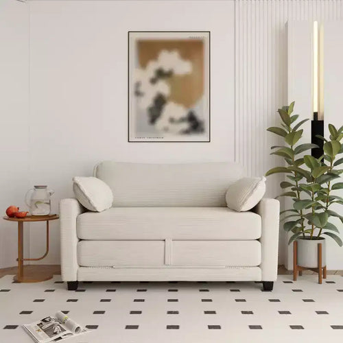2 in 1 Convertible Sofa Bed, Upholstered Loveseat Sleeper Sofa with 2 Pillow, Floor Couch for Apartment, Living Room & Guest Room