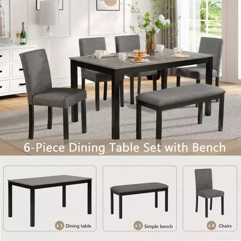 sumyeg Ensemble de salle à manger 6 pièces avec table rectangulaire, chaises et banc pour salle à manger