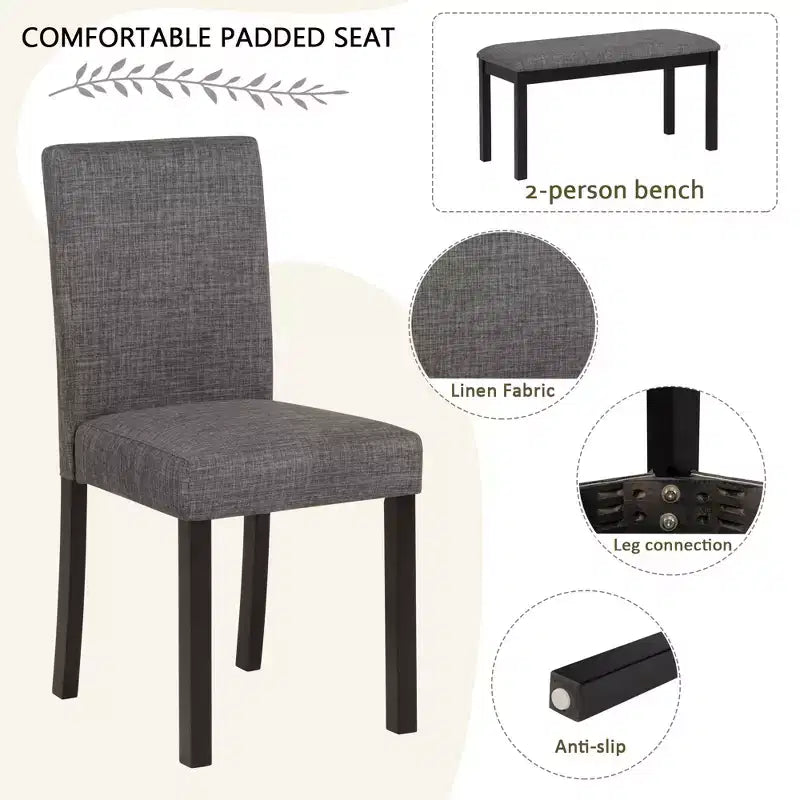 sumyeg Ensemble de salle à manger 6 pièces avec table rectangulaire, chaises et banc pour salle à manger