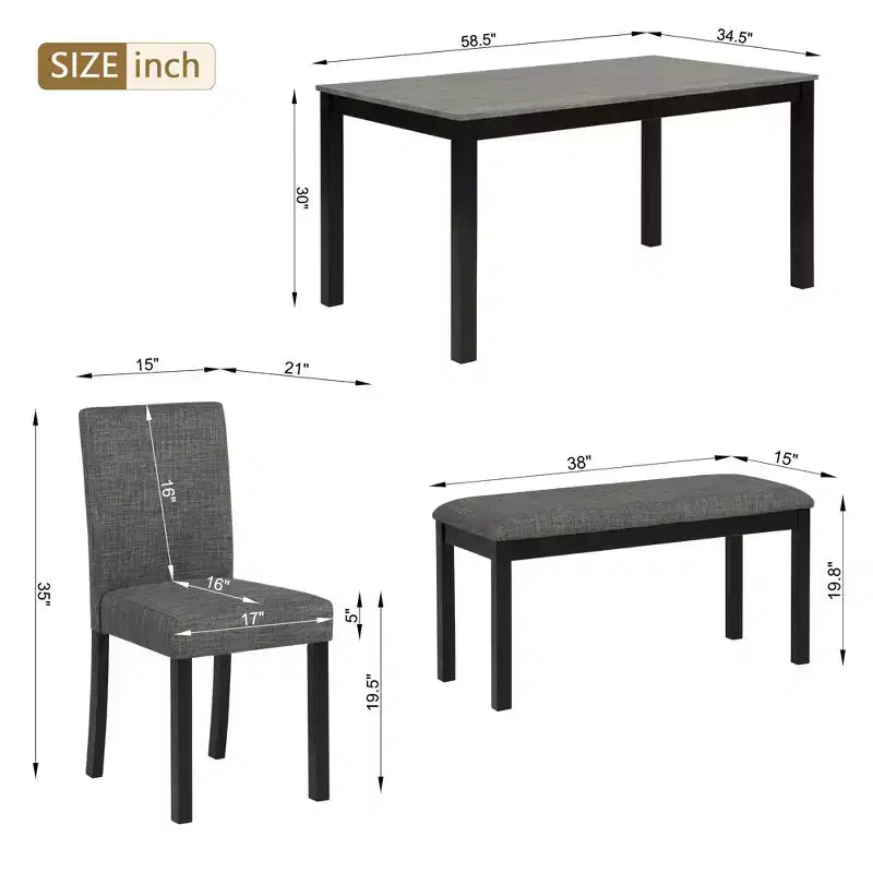 sumyeg Ensemble de salle à manger 6 pièces avec table rectangulaire, chaises et banc pour salle à manger