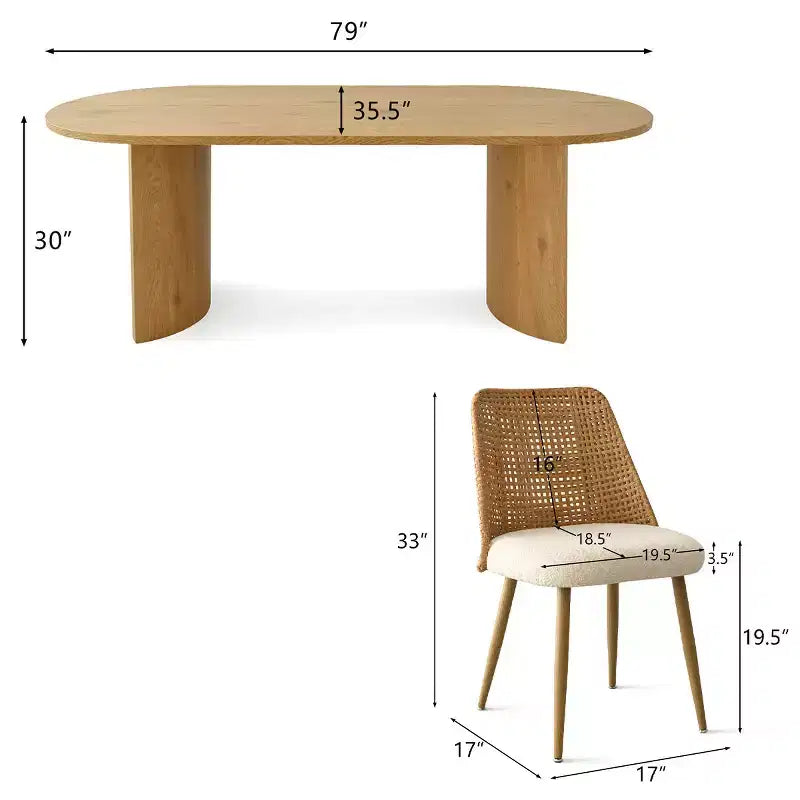 Ensemble de salle à manger moderne pour 8 personnes, table ovale de 79 po et chaises rembourrées à dossier en rotin, parfait pour les cuisines - Panipeachy