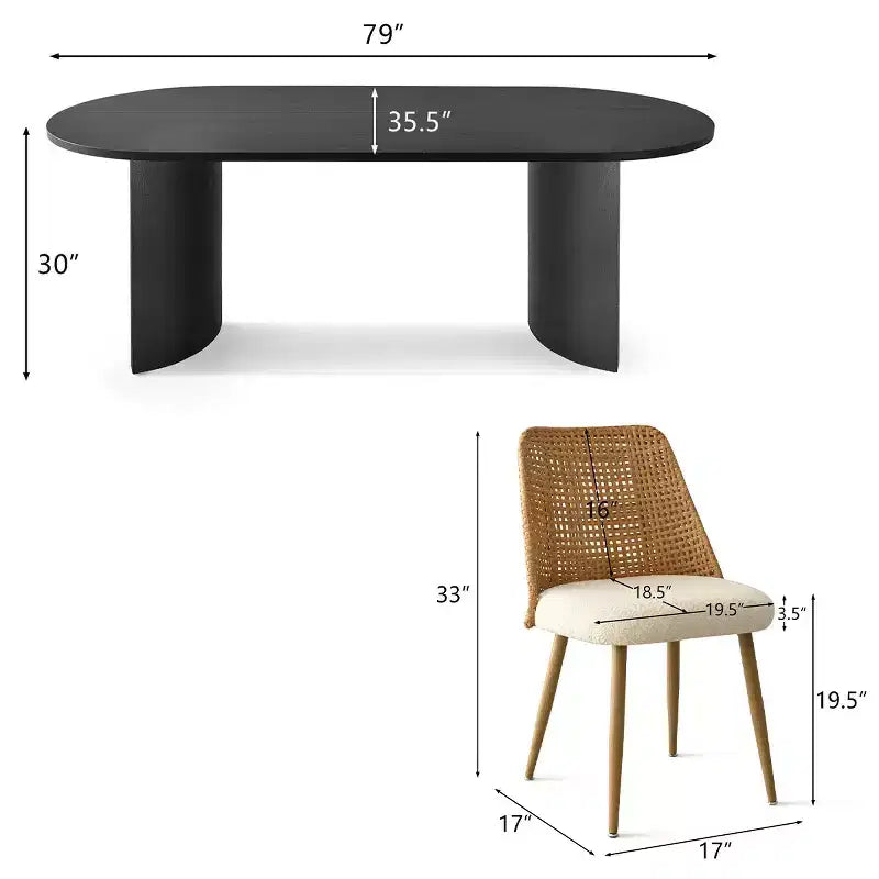 Ensemble de salle à manger moderne pour 8 personnes, table ovale de 79 po et chaises rembourrées à dossier en rotin, parfait pour les cuisines - Panipeachy