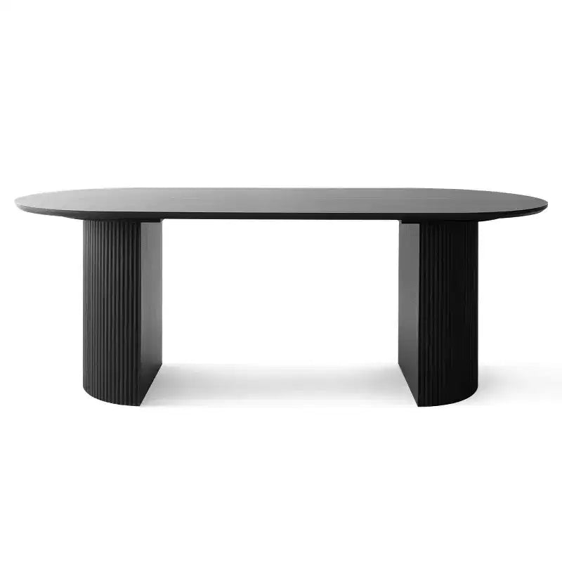 Ensemble table à manger pour 6, table ovale noire, chaises de salle à manger roulantes rembourrées avec roulettes, chenille texturée 360 g/m² - Panipeachy