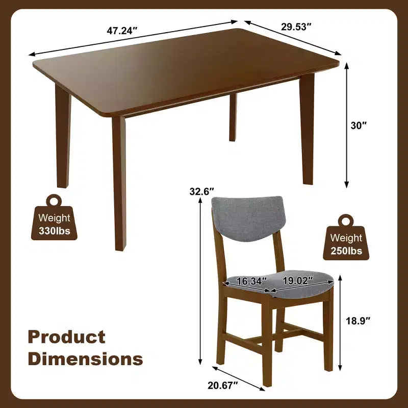 GDFStudio Conner Ensemble de salle à manger 5 pièces de style campagnard 1 table en bois massif et 4 chaises rembourrées