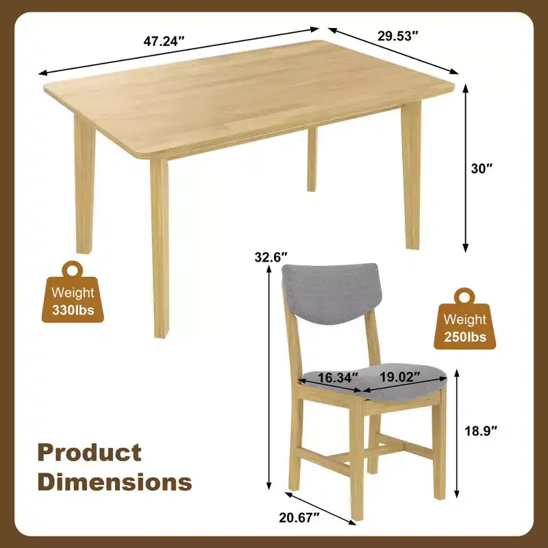 GDFStudio Conner Ensemble de salle à manger 5 pièces de style campagnard 1 table en bois massif et 4 chaises rembourrées