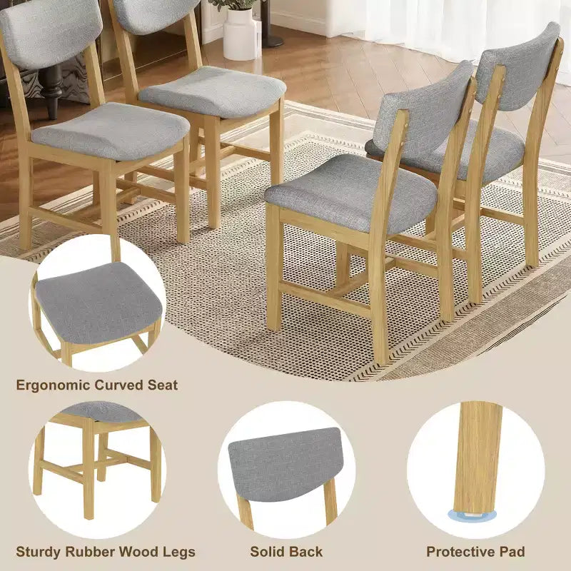 GDFStudio Conner Ensemble de salle à manger 5 pièces de style campagnard 1 table en bois massif et 4 chaises rembourrées